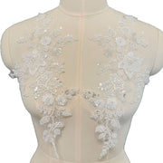 Zh427 pair of white pearl flower sequin embroidery appliques - accessories for clothing, handmade dresses, wedding gowns, diy bridal outfits