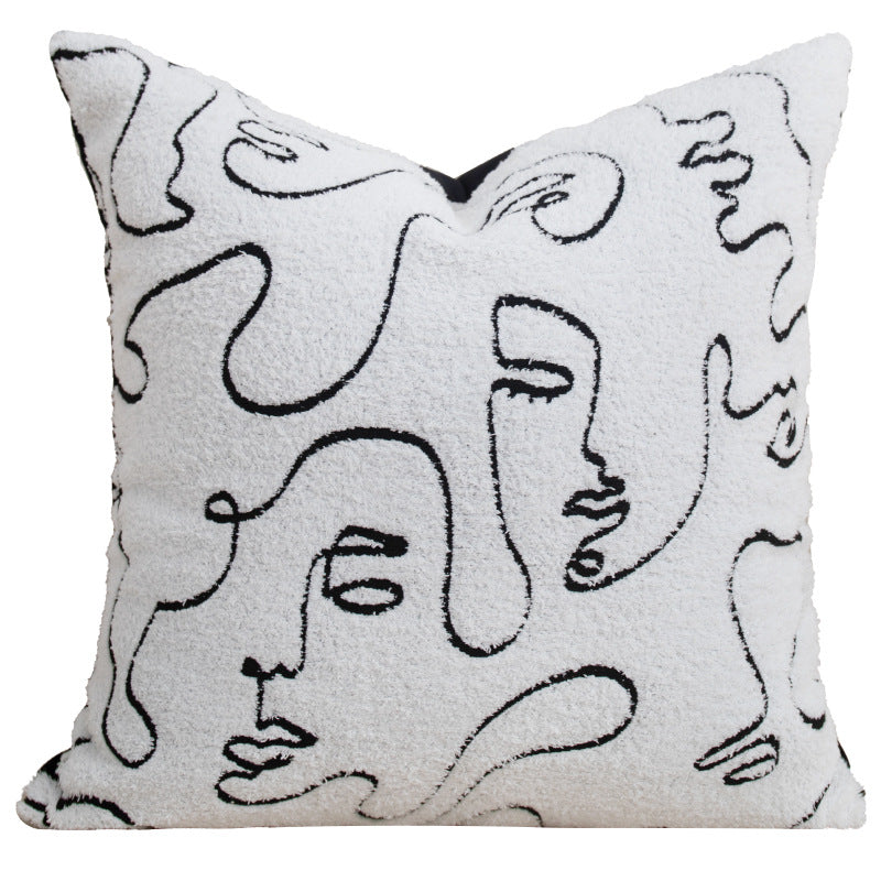 Abstract Face Lumbar Cushion Cover – Red Decorative Pillow for Sofa & Bed