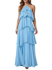 Cross-border hot-selling plus size chiffon dress high waistslimming look design multi-color sister group toast dress full size personalized