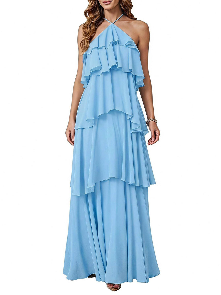 Cross-border hot-selling plus size chiffon dress high waistslimming look design multi-color sister group toast dress full size personalized