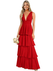 European and american chiffon bridesmaid dress v-neck sleeveless tiered cake dress wedding sister dress hostess outfit gown