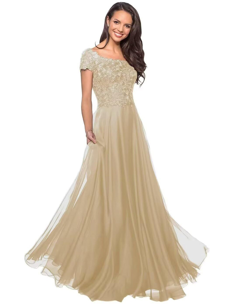 European and american style plus size evening gown women's lace chiffon floor-length dress wedding bridesmaid annual meeting performance outfit for curvy moms