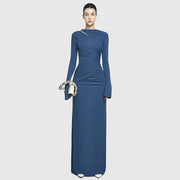 Long-Sleeve Ruched Maxi Dress — An Asymmetric Neckline with a Shoulder Cut-Out