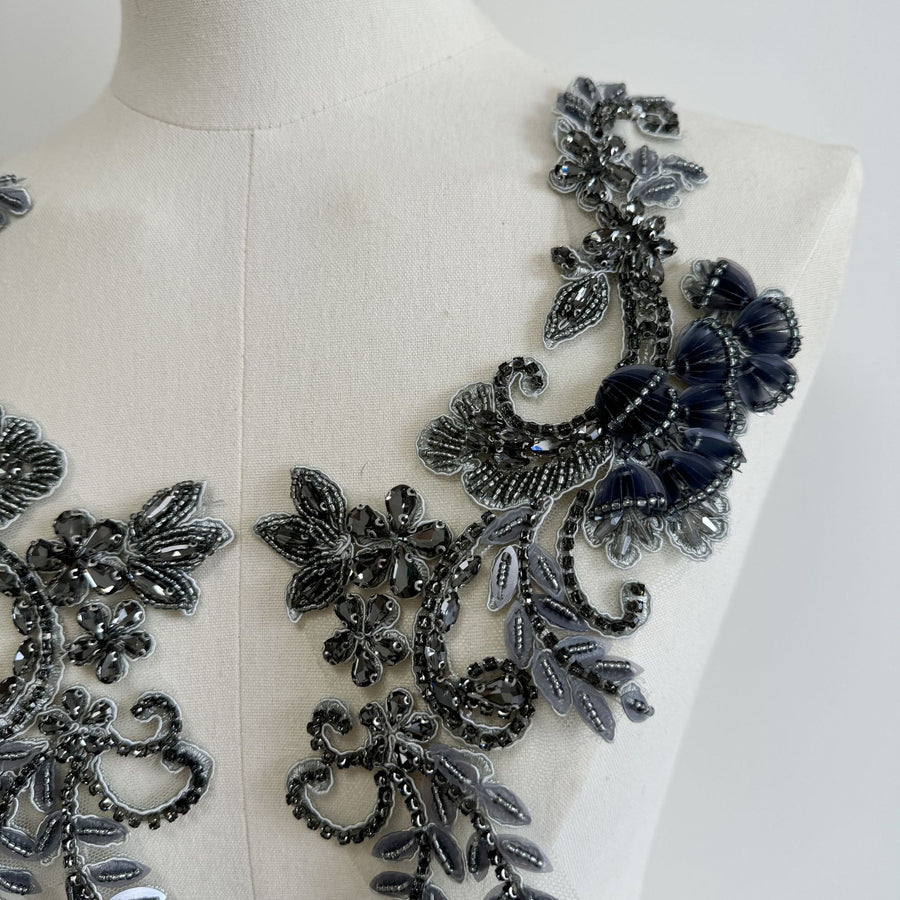 Gray handmade 3d appliqué dress wedding dress embroidery rhinestone embellishments accessories performance costume dance costume trimmings a47