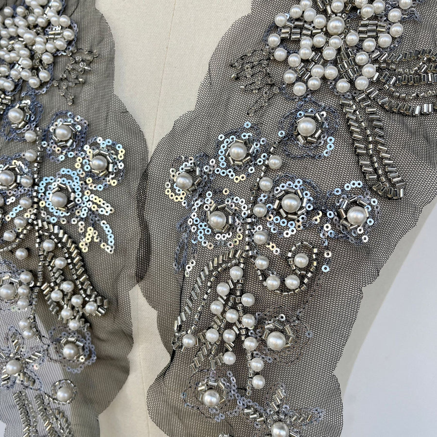 Black three-dimensional bead flower coat, rhinestone clothing neckline, waist accessories, shoulder accessories, wedding dress DIY auxiliary