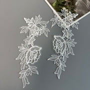 Hollow Lace Embroidery Applique Pair - Fish Silk Thread Headgear & Wedding Dress Collar Accessory (R164)