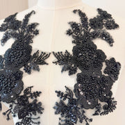 Black Flower Cotton Thread Sequined Embroidery Lace Fabric - DIY Bag, Head Yarn & Large Trailing Production (ZH415)