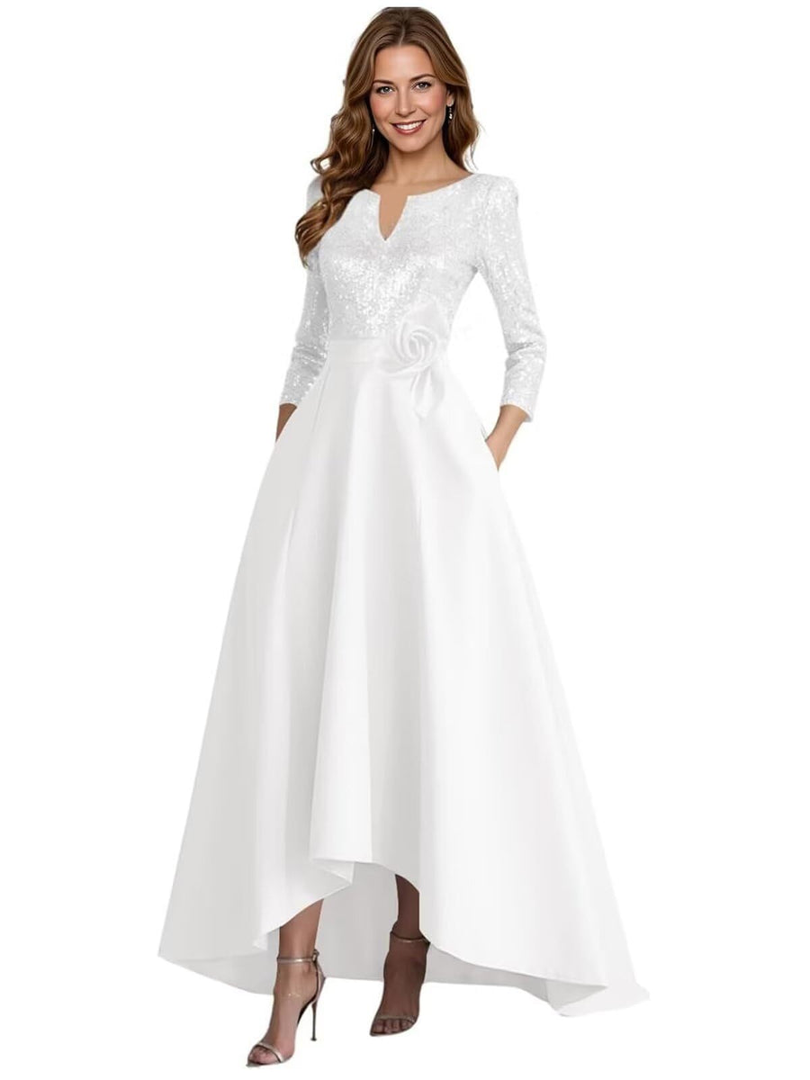 European and american style plus size evening gown for women, sequined satin high-low floor-length dress, wedding mother of the bride outfit, new year's gala performance dress