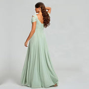 Off-the-shoulder bridesmaid dresses - long, slit, chiffon evening gowns for dinner parties, proms, and sisterhood events