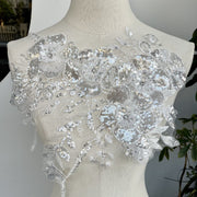 White Rhinestone 3D Flower Appliqué – High-End Embroidered Dress Embellishment & Bridal Accessory (Z43)