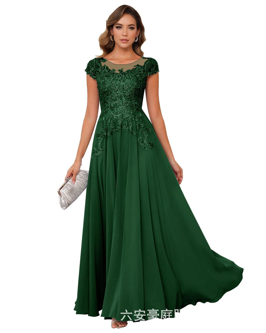 Fashion cross-border banquet long dress lace chiffon mop long skirt wedding mother's wear annual meeting performance clothes fat mm