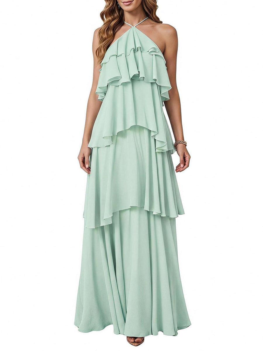 Cross-border hot-selling plus size chiffon dress high waistslimming look design multi-color sister group toast dress full size personalized