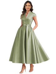 Fashion aliexpress export satin short banquet dress party bows evening dress wedding ladieswear church