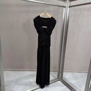High-Neck Ruched Evening Gown — Sculpted Shoulders with Gathered Hip Draping