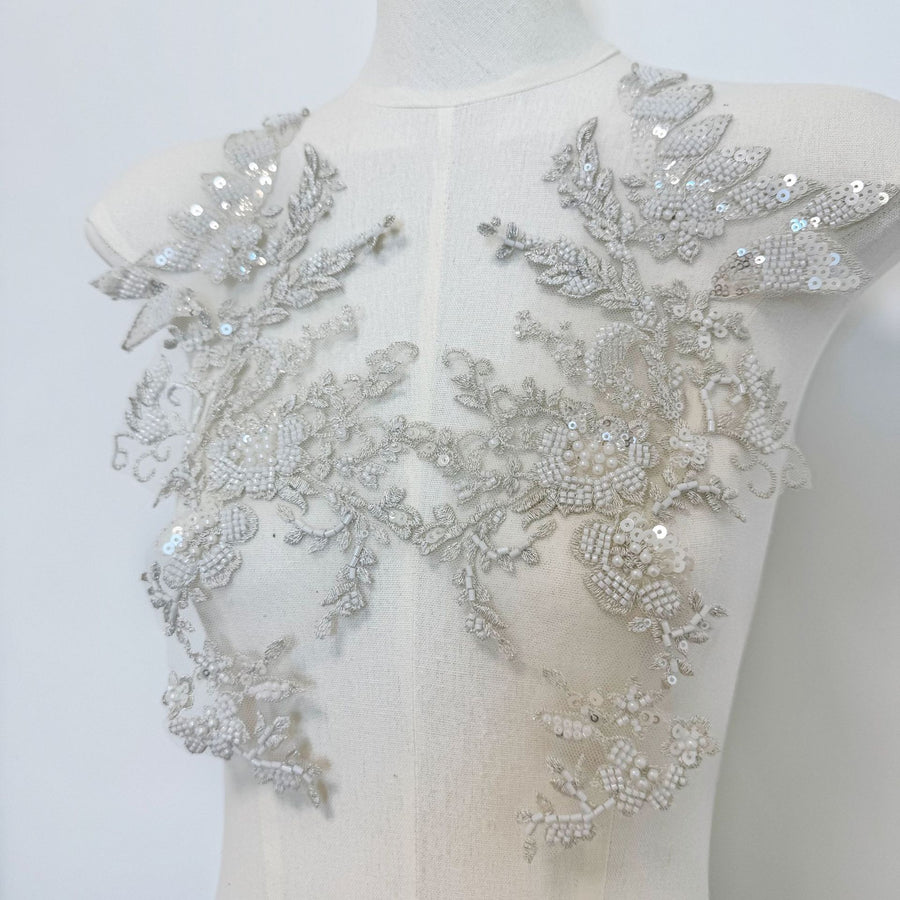 Silver Seed Bead Sequin Lace Trim - Handmade DIY Wedding Dress, Hair Accessory & Curtain Embellishment (ZH449)