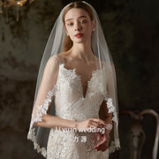 Single-Layer Lace Flower Hair Comb Bridal Veil - 90cm Elegant Plain Tulle Wedding Veil