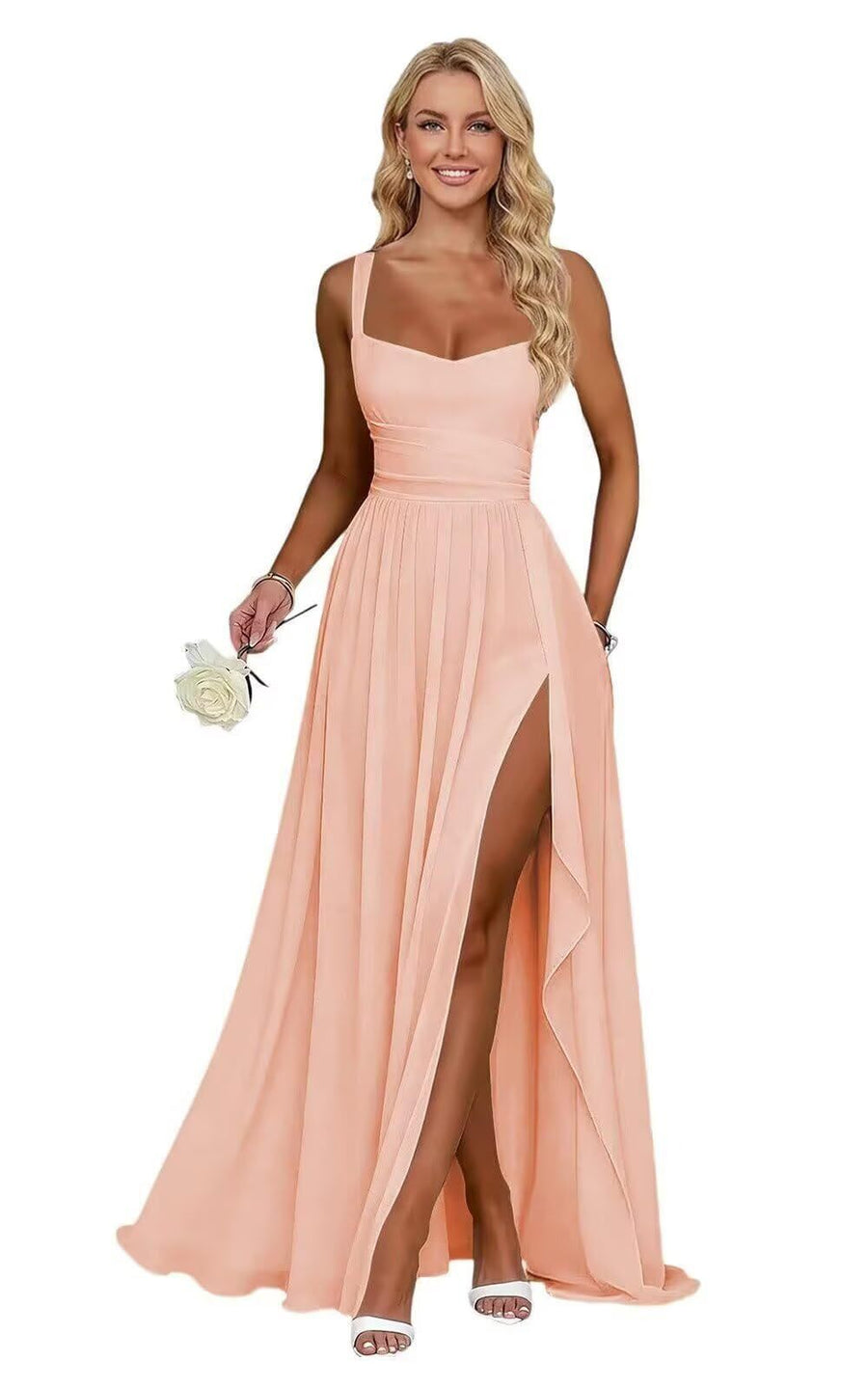 Chiffon suspender high slit long evening dress shoulder strap mop skirt bridesmaid annual meeting host dress banquet dress