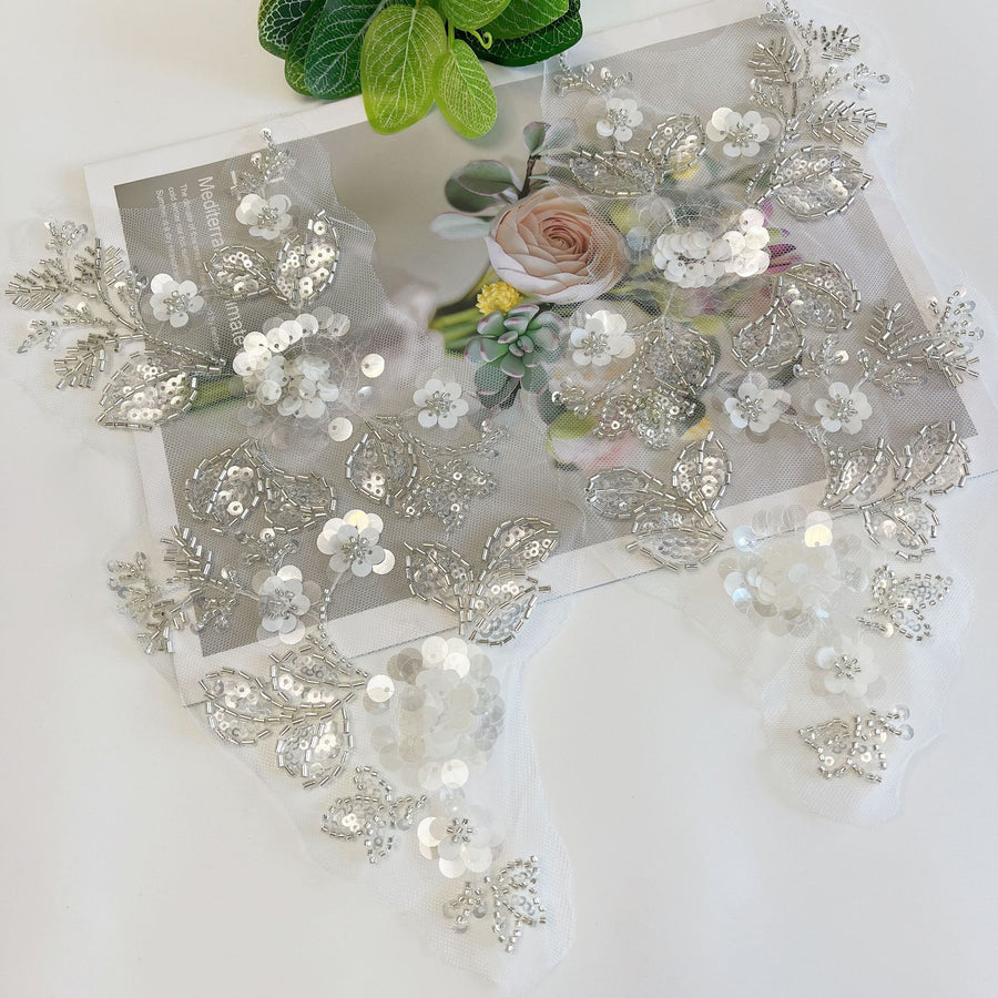 3D Beaded Sequin Lace Appliqué - Premium Embellishment for Wedding Dresses & DIY