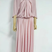 Cape-Detail Maxi Dress — A High Neckline with a Flowing Pleated Skirt