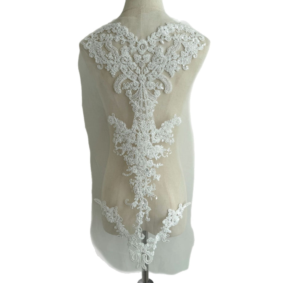 Zh484 white embroidered fabric with beaded sequin lace – wedding dress, gown, and apparel trim – 3d embellishments