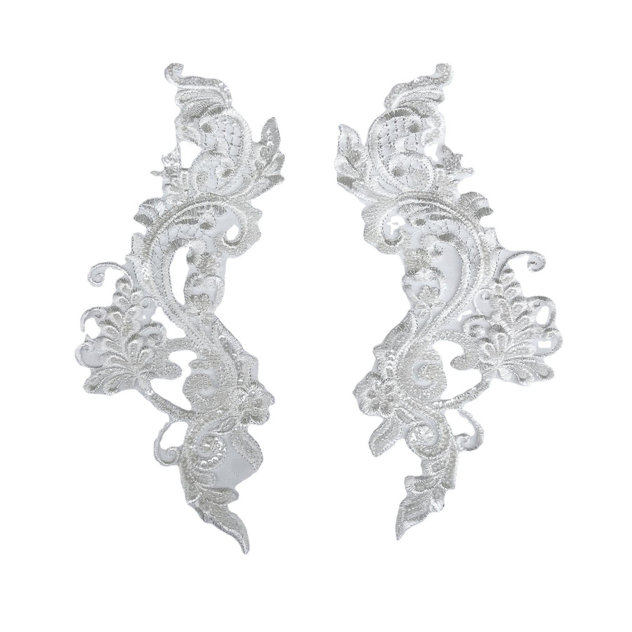 New beaded mesh embroidery lace flower pieces, skirt decorative applique, wedding veil DIY edge material, white