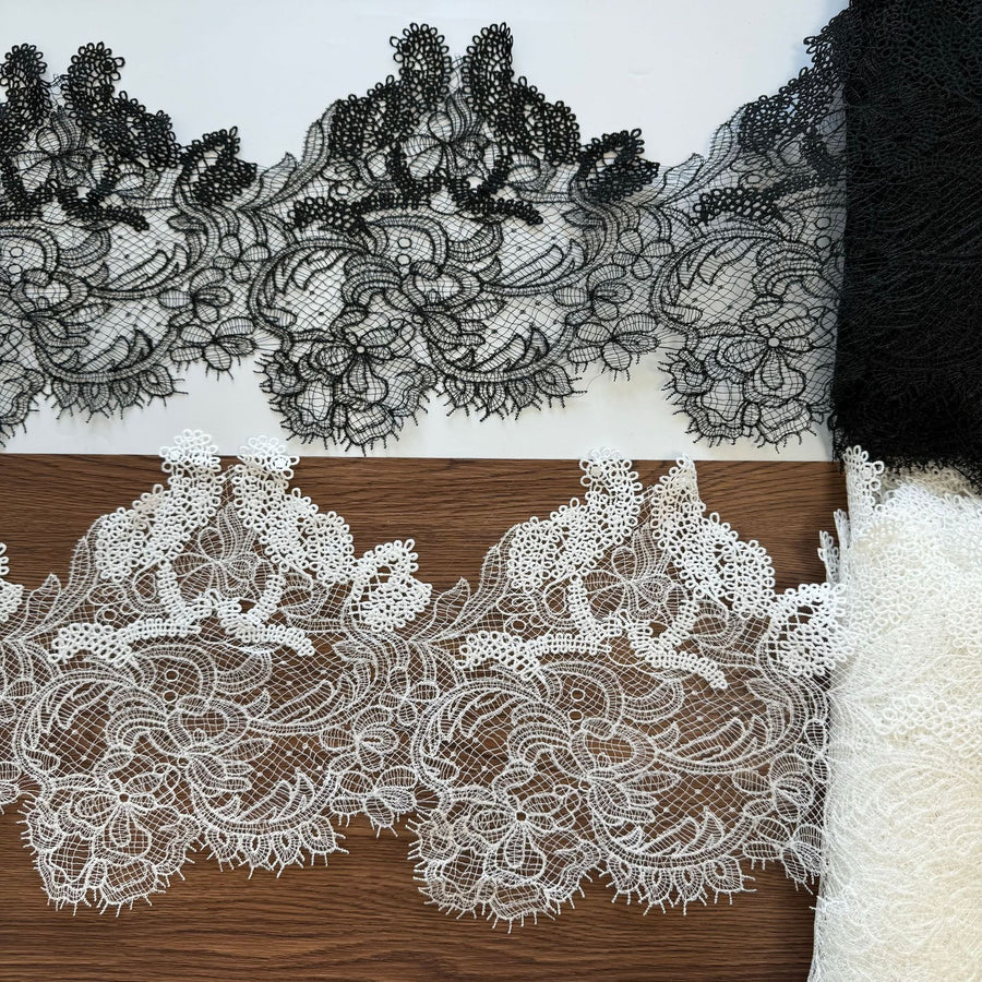 Boutique black beige sequined fish silk thread wedding dress lace fabric, hollowed out European and American dress lace accessories R98