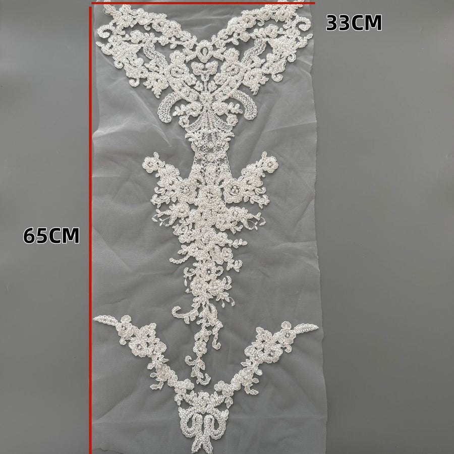 White Beaded Sequin Lace Embroidered Fabric - 3D DIY Wedding Dress, Gown & Apparel Trim (ZH484)