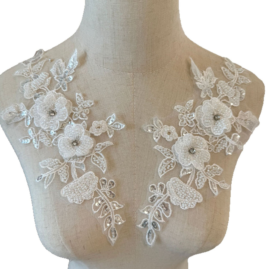 White Mesh Sequined Embroidery Lace Appliqué - DIY Clothing Accessories Bead Lace Patch & Cloth Sticker (ZH398)