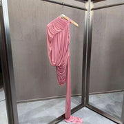 2026 summer new arrival: asymmetrical one-shoulder pleated ruffle hem mini dress - vietnamese niche design, bodycon, slimming