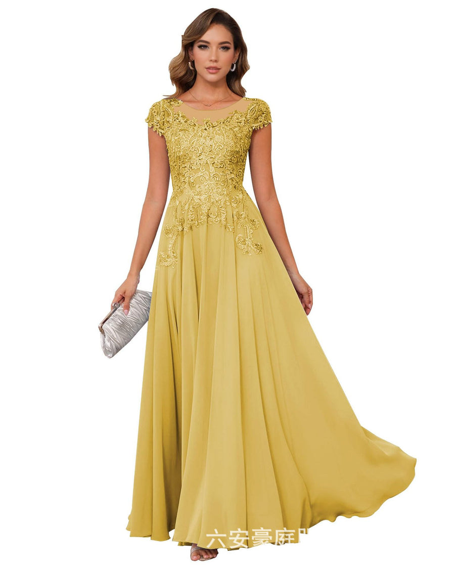 Fashion cross-border banquet long dress lace chiffon mop long skirt wedding mother's wear annual meeting performance clothes fat mm
