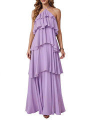 Cross-border hot-selling plus size chiffon dress high waistslimming look design multi-color sister group toast dress full size personalized