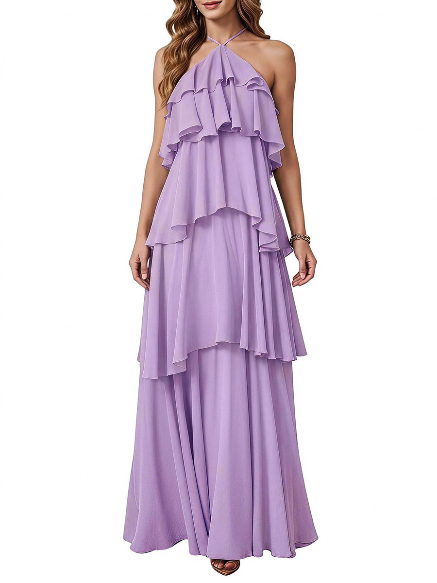 Cross-border hot-selling plus size chiffon dress high waistslimming look design multi-color sister group toast dress full size personalized
