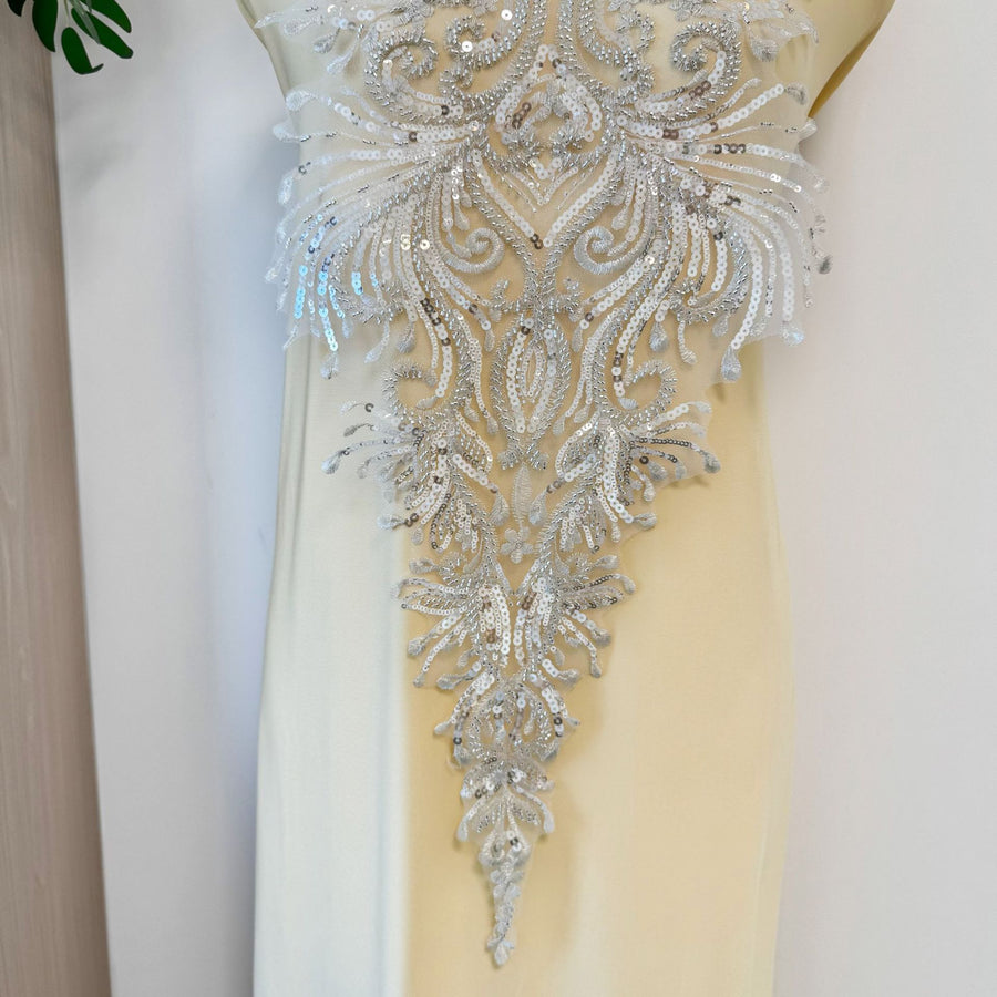 Zh450 silver high-end wedding dress embroidered lace floral mesh diy material clothing decoration accessories fabric