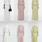 Cape-Detail Maxi Dress — A High Neckline with a Flowing Pleated Skirt