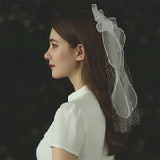 Short elegant Korean bow lace bridal veil made of soft chiffon tulle