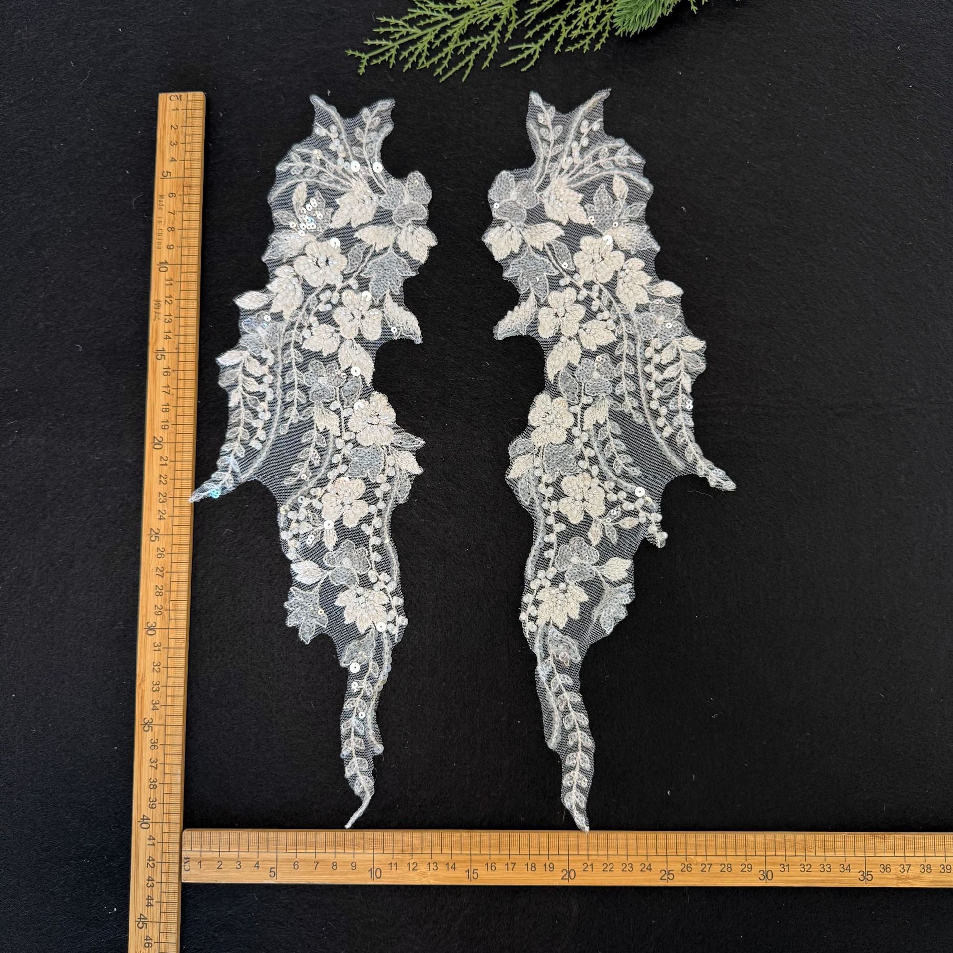 Zh436 white beaded lace applique with floral design - diy handmade wedding dress, bridal attire, and clothing accessories