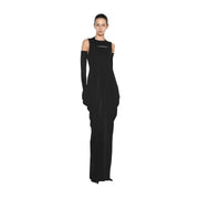 High-Neck Draped Maxi Dress — A Subtle Cut-Out with Sculptural Hip Folds