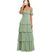 Fairy new arrival mori style bridesmaid dress women's long fairy elegant chiffon cake skirt one shoulder backless strap evening dress