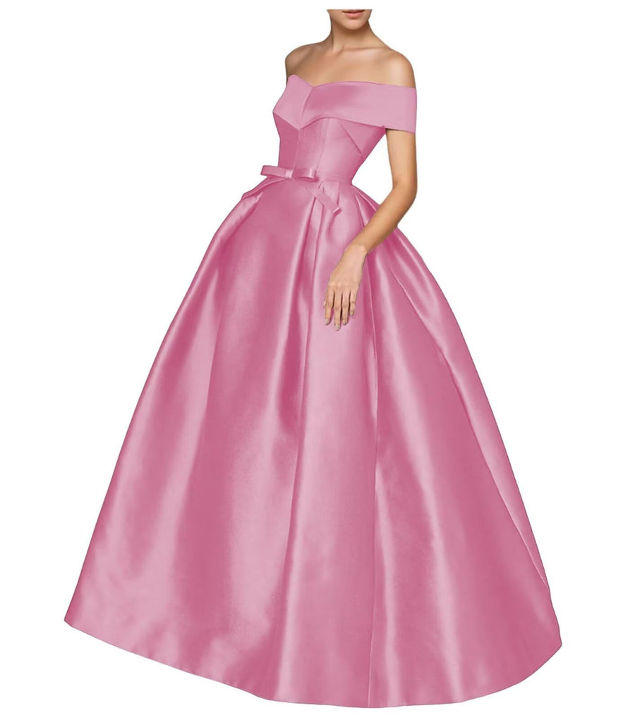 European and american one-shoulder satin flared maxi dress with tie-up bow waist – evening, wedding, and mother-of-the-bride long gown
