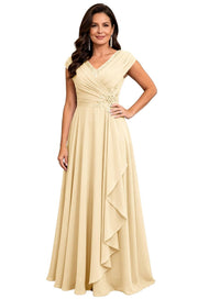 Cross-border chiffon long evening dress women's v neck diamond bridesmaid dress banquet toasting skirt slimming look a-line dress ladieswear