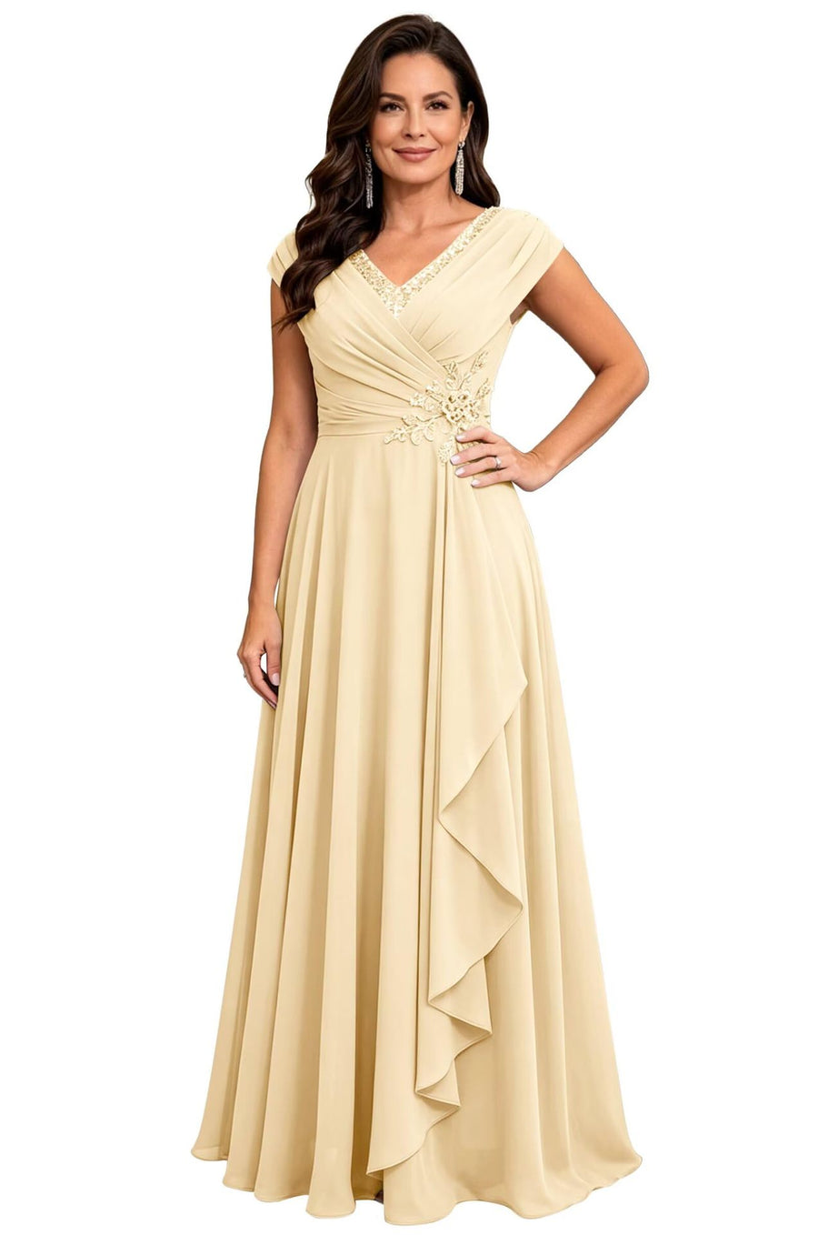 Cross-border chiffon long evening dress women's v neck diamond bridesmaid dress banquet toasting skirt slimming look a-line dress ladieswear