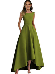 Women's solid color satin sleeveless fitted evening gown for export - amazon style cocktail party bridesmaid dress - high-low hem