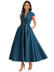 Fashion aliexpress export satin short banquet dress party bows evening dress wedding ladieswear church