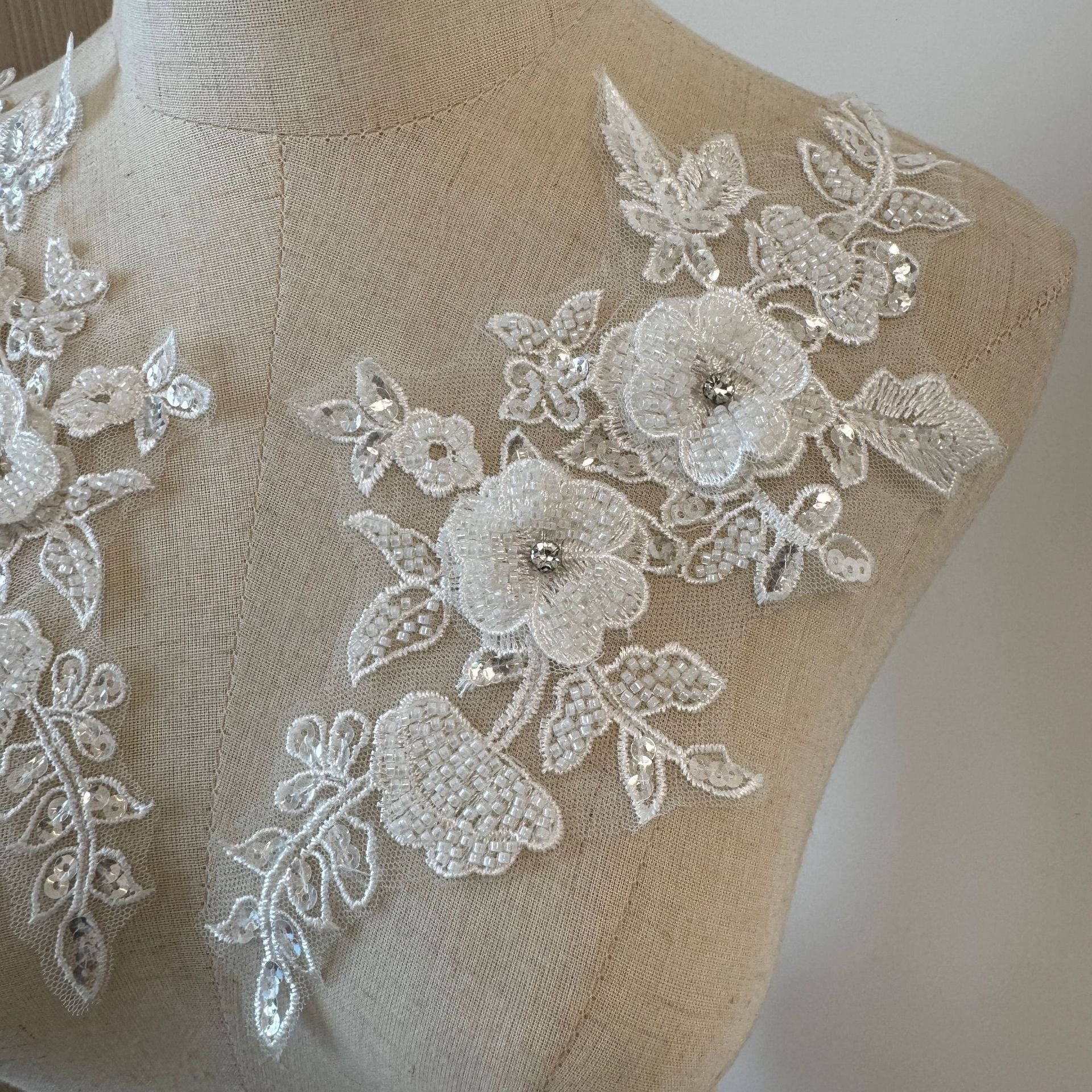 White mesh sequined embroidery lace applique DIY clothing accessories bead lace patch cloth sticker ZH398