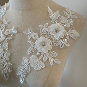 White Mesh Sequined Embroidery Lace Appliqué - DIY Clothing Accessories Bead Lace Patch & Cloth Sticker (ZH398)