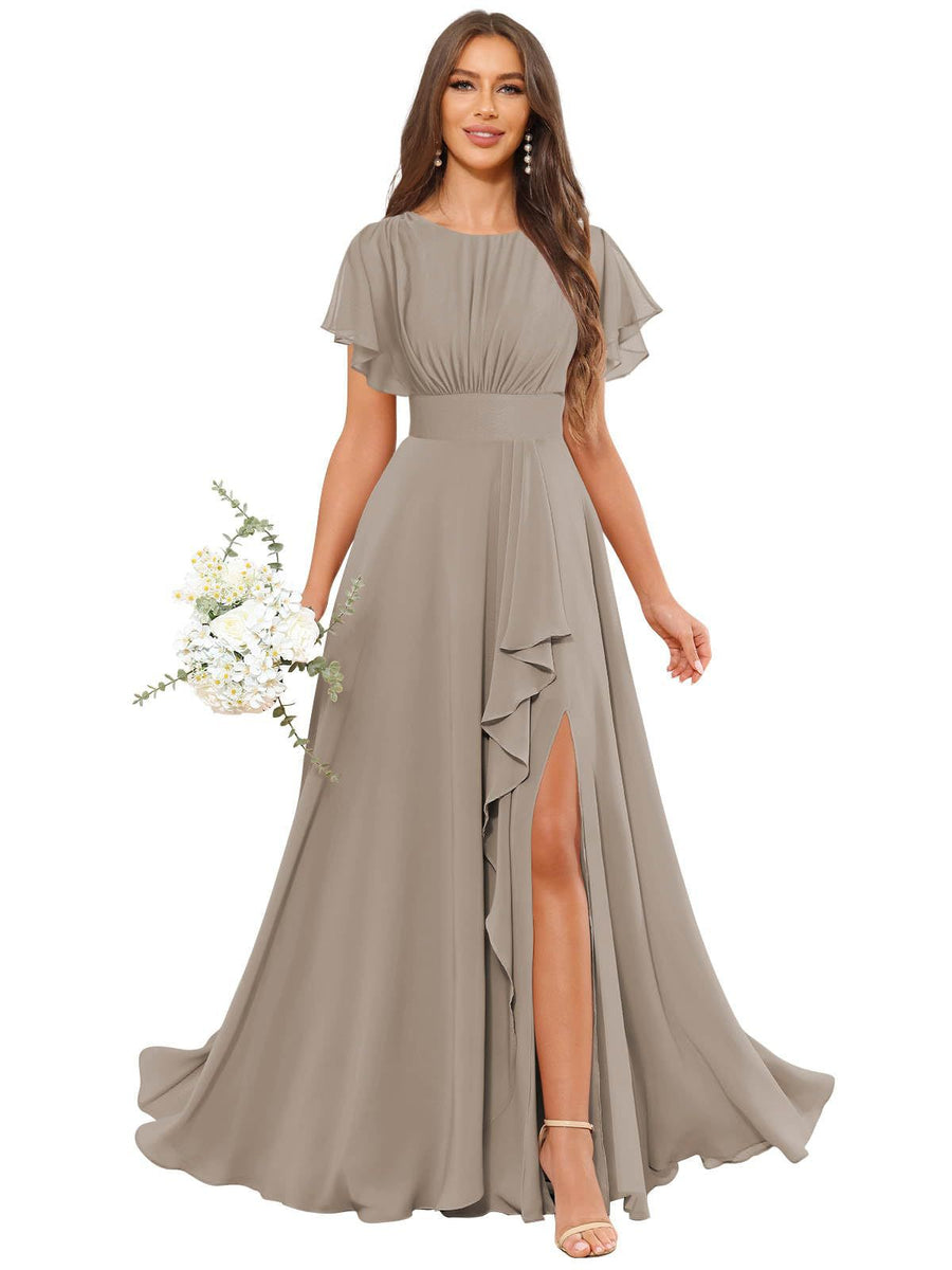 Cross-border amazon bestseller: long bohemian chiffon midi dress - short sleeve, cinched waist, evening gown, bridesmaid dress