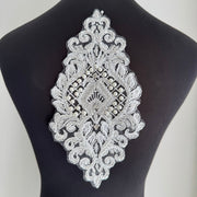 Zh402 handmade beaded 3d floral appliqué for dresses, wedding gowns, rhinestone embellishments, performance costumes, dancewear, and accessories