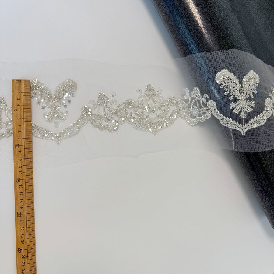 Zh319 beaded handmade lace flower high-end wedding dress veil diy high quality beaded embroidery barcode