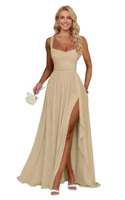 Chiffon suspender high slit long evening dress shoulder strap mop skirt bridesmaid annual meeting host dress banquet dress
