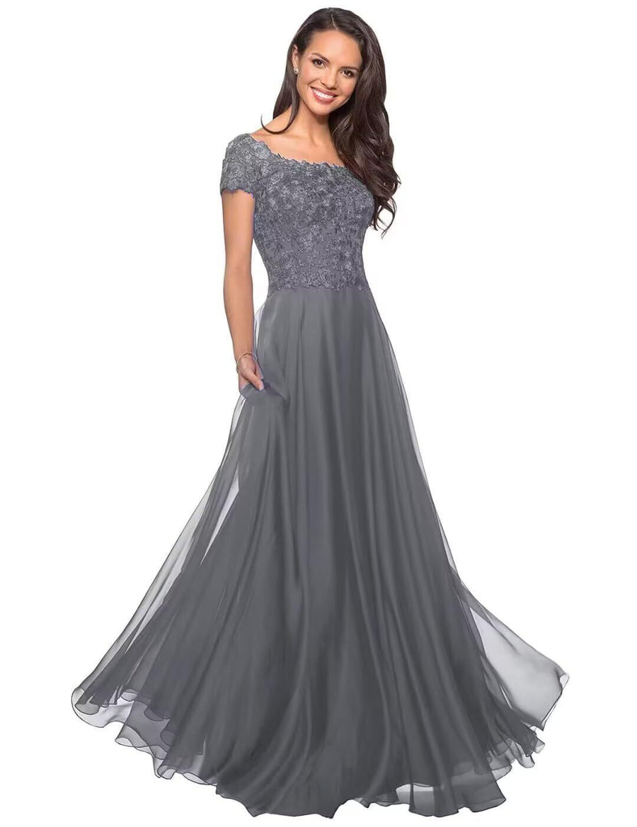 European and american style plus size evening gown women's lace chiffon floor-length dress wedding bridesmaid annual meeting performance outfit for curvy moms